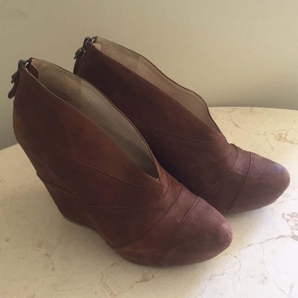 Brown suede bootie wedges